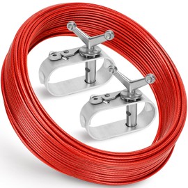 UNIFAMILY 100FT Pool Cover Cable and Winch Kit, Heavy-Duty Pool Cover Wire and 2 Aluminum Ratchet, Plastic-Coated Steel Cable for Pool Cover Securing Swimming Pool Winter Cover (Red Pool Cover Cable)