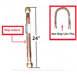 EZ-Fluid 24-Inch Corrugated Flexible LF Copper Hot Water Heater Connector Supply Line for Female Iron Pipe Fitting, 3/4" FIP x 3/4" FIP for Softener and More (1)