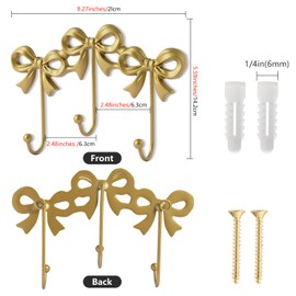 XHIPY Gold Bow Hooks Coat Rack, Girls Room Decor Coat Hook, Bow Room Wall Decorations, Nursery Decor, Girls Room Decor