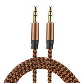 MECCANIXITY Aux Cable 3.5mm Male to Male Nylon Braided 3Ft 3 Pole Hi-Fi Stereo Sound Auxiliary Cord Orange Gold for Earphones, Smart Phones, Home/Car Stereos, Speakers, Computers