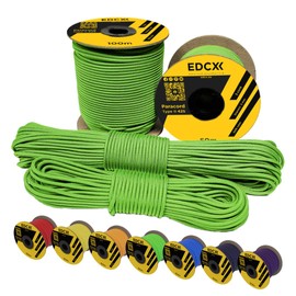 EDCX 3 mm Nylon Paracord 425 (50 and 100 m) - Type II, 100% Nylon Rope, 3 Stranded Rope, 3 mm Nylon Rope in Many Colours, Solid Colour (Neon Green, 50 m)