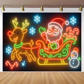 BlissYard Santa Sleigh Christmas Blacklight Tapestry Neon Glow in the Dark Reindeer Candy Snowflake UV Reactive Holiday Wall Hanging for Bedroom Living Room Kids Party Decor 78x59 Inch
