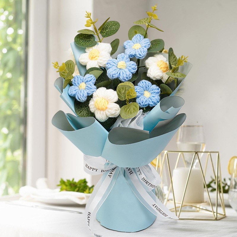 Fenteer Crochet Flower Bouquet Already Made Hand Woven Bouquet Mother