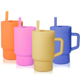 CHLJAR 9 Oz Smll Tumbler with Toddler-Friendly Straw and Handle Set of 2,Encourages Hydration, Easy to Clean, Dishwasher Safe, Mixed Creamsicle