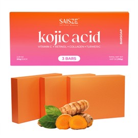 SAISZE Turmeric Soap Bar, 3 Pack Kojic Acid Soap, Gentle for face and body with Vitamin C, Collagen, Shea Butter, Olive Oil, Fresh Citurs Scent