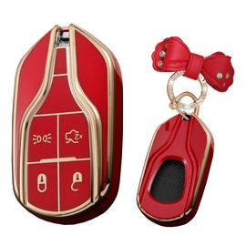 TECART Soft TPU Key Fob Cover Fit For Maserati Ghibli Key Case Keyshell Keychain Accessories Protector 4 button Red