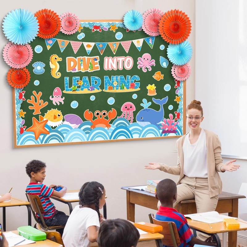 Eersida Spring Easter Bulletin Board Decorations with Paper Fans 3D