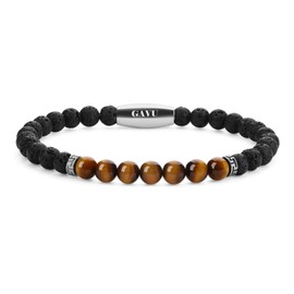 GAVU Mens Lava Stone Gemstone Bead Bracelet, Stone, Lava Rock Tiger's Eye
