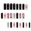 MERVF Press on Nails Long Square Gothic Black Fake Nails