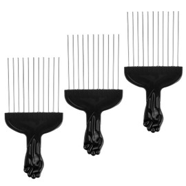 MBAIYO 3pcs Hair Pick for Curly Hair, Stainless Steel Wide Tooth Detangling Comb Metal Afro Pick Comb with PP Handle for Curly Haircomb, Braids, Wigs Black