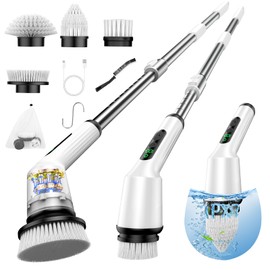 Electric Spin Scrubber for Cleaning Bathroom, Shower Scrubber Cordless Cleaning Brush with IPX7 Waterproof & 2 Speed, 5 in 1 Cleaning Brush Cleaning Supplies for Shower Tub Kitchen Tile Toilet White