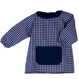 KLOTZZ Children's Painting Apron for Nursery, Checked Craft Coat, Baby Boys, navy