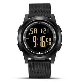 HANPOSH Men's Digital Watch 3ATM Waterproof Sports Watch with Alarm Clock, Stopwatch, Countdown, Dual Time Zone, Calendar, 06- Black Black Gold, Sporty