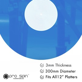 PRO SPIN Blue Acrylic Turntable Mat - Platter Slipmat for 12" Vinyl Vintage Record Player - Antistatic Cover, Reduces Noise & Sounds From Static & Dust - Tighter Bass Quality, Record Player Mat