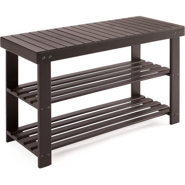 Simple Deluxe Bamboo Shoe Rack Bench, 3 Tier Sturdy Shoe