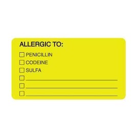 ARD 1550 Yellow Large Allergic to Choices - Allergy Medical Alert Labels - roll of 500-3-1/4 X 1-3/4 Size - (ARD1550 Yellow)