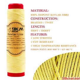 9KM DWLIFE Kite String professional Kevlar braided Cord (500-1000ft) High Strength(40-400lbs) Fishing Assist line Camping Hiking Survival Rope Outdoor(0.4mm-1.1mm)