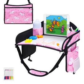 WENRENER Kids Travel Tray, Travel Tray for Kids Car Seat, Toddler Car Seat Lap Tray, Carseat Tray for Kids Travel, Carseat Table Tray for Kids Travel Activities (Dark Pink)