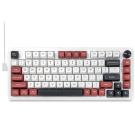 E-YOOSO 75% Wired Mechanical Gaming Keyboard, Creamy Sound, Hot Swappable Pre-lubed Linear Switches, Gasket Structure, Knob Control, RGB Backlit, Compact Custom for PC, White/Red