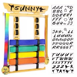 Tilhumt 8 Belt Karate Belt Display Rack with Medal Hanger and Stickers,...