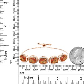 Gem Stone King 18K Rose Gold Plated Silver 9X7MM Oval Gemstone Birthstone 5-Stone Tennis Bracelet For Women | Fully Adjustable Up to 9 Inch
