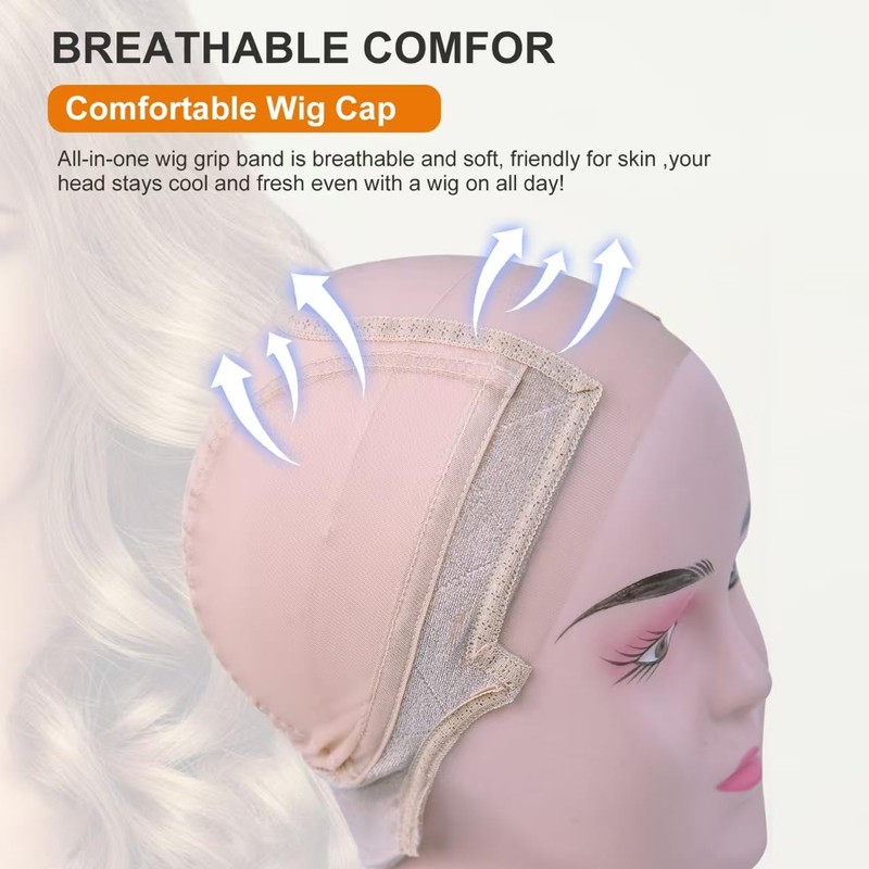 Wig Cap with Grip Band for Keeping Wigs in Place,
