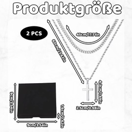 RNXSIB Kreuzkette, Kreuz Kette, Kreuz Kette Herren, Kreuz Anhänger, Kreuz Anhänger Zweilagig 45-60 cm Länge, Lnklusive Geschenkbox, Es ist ein ideales Geburtstagsgeschenk