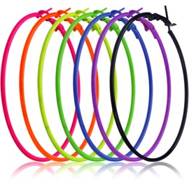Aylifu 7 Pairs 80s Colorful Big Hoop Earrings Retro Neon Earrings Open Beading Hoop Dangle Earrings Accessories for Women Gift Wedding Party Favor, 7 Colors