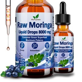Raw Moringa Liquid Drops 8000 mg, Organic Moringa Oleifera Leaf Extract w. Supergreens Blend of Wheatgrass, Barley Grass for Antioxidant, Energy & Immune, High Potency Than Capsules Powder
