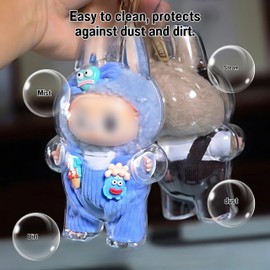 Clear Figure Display Case for La bubu, Protective Case with Keychain, Plush Toy Clear Cover (V.1 Standing, Without Doll)