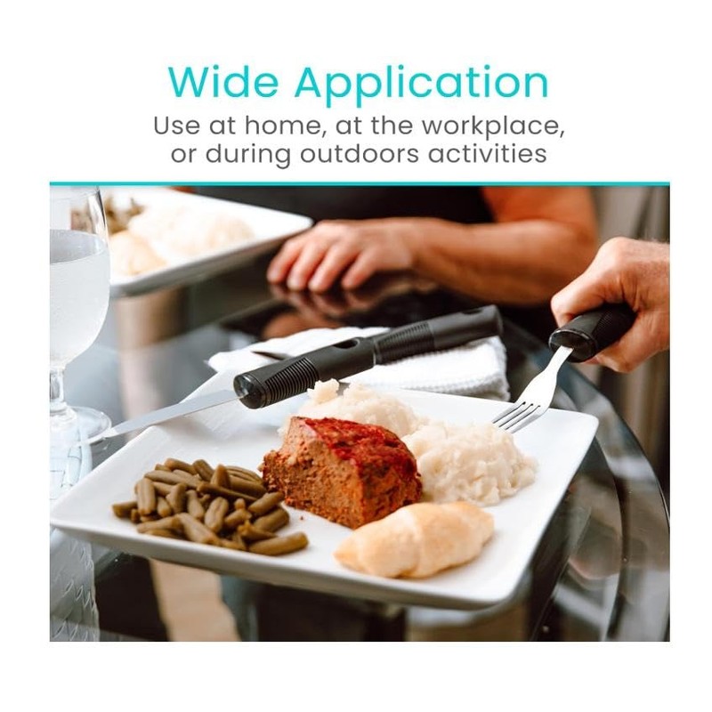 Adaptive Utensils Set (4-Pieces), Non-Weighted, Non-Slip Handles for Hand Tremors,