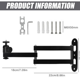 Projector Wall Mount, Foldable Projector Holder, Wall Projector Stand, Universal Projector Mount, Adjustable Projector Mount with 1/4 Thread, Metal Holder for Bedroom, Living Room, Office