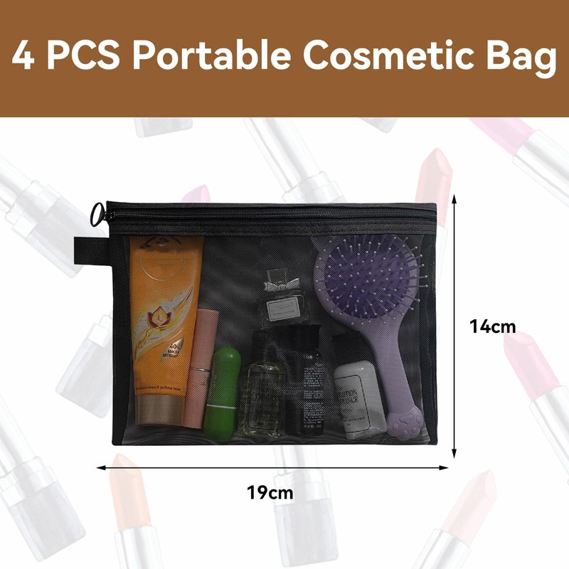 4 Pieces Mesh Makeup Bags for Handbag,Black Mesh Makeup Bags,Bag