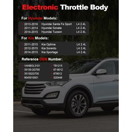 VANBOL Electronic Throttle Body Compatible with 2013-2016 Santa Fe Sport, 2011-2014 Sonata, 2011-2015 Kia Optima, 2012-2015 Sorento, 2014-2015 Sportage Tucson L4 2.4L Replace 351002G700 TB1215