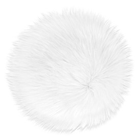 Sibba Round Rug for Bedroom Fluffy Faux Fur Fluffy Long Fireplace Hiding Rug Chair Cover Cushion Pad Plush Washable Table Cover Home Kitchen Decorative (15.7 inch/40 cm, White)