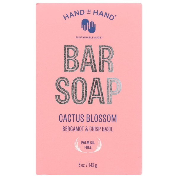 Hand in Hand Bar Soap, Nourishing Cleanser For All Skin Types, Organic Shea and Cocoa Butters, 5 Ounce, Bergamot & Crisp Basil, Cactus Blossom Scent, Single