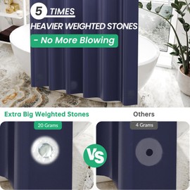 AmazerBath Navy Blue Shower Curtain, Thick PEVA, Heavy Duty Waterproof 72x72 with 3 Weighted Stones and 12 Grommets