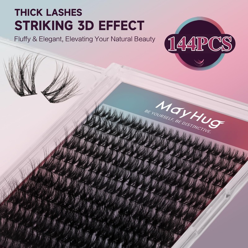 Mayhug Eyelash Extensions, 3D Effect, Individual Eyelashes, 144 Pieces, D