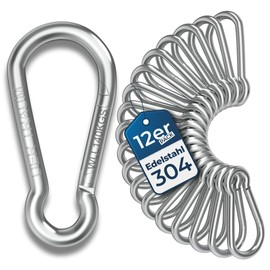 DER TRAUM Der Traum 12 Stck Karabinerhaken Edelstahl, 6 x 60mm C Karabiner mit Belastbarkeit von 140 KG C Ideal fr Schlsselanh?nger, Camping, Wandern, Reisen, Angeln, Rucksack (Silber)