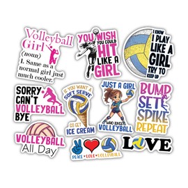 (10pcs) Volleyball Stickers Funny Volleyball Gifts for Team Sports Funny Gifts Multiple Different Design, Waterproof, UV- Resistant, Suitable for Tumbler, Laptop, Car Truck (Volleyball Girl)