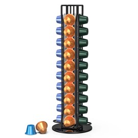 ZECENN Coffee Pod Holder, Coffee Pod Storage Organizer Compatible with Nespresso OriginalLine, Rotatable Coffee Capsules Carousel, Countertop Coffee Station Organizer -Black /40 Pods