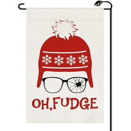 Christmas Hat Oh Fudge Garden Flag Garden Flag 12x18 Inch Vertical Double Sided Small Winter Xmas Flags Farmhouse Outside Decoration For Yard SD33
