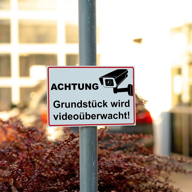 geschenke-fabrik.de Video Surveillance Sign "Achtung - Grundstück wird videoüberwacht" Aluminium