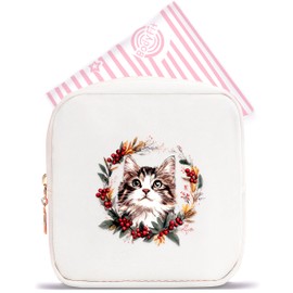 BJDAMAI Cat Mini Makeup Bag, Cat Gift For Women Girls, Cute Portable Zipper Pouch Cosmetic Bag For Teen Girls Kids, Small Storage Bag For Sanitary Pad, Period napkin bag!