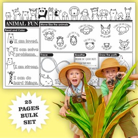 Animal Coloring Pages for Kids Bulk Activity Placemats for Kids Gross Motor Skills, Fine Motor Skills, Visual Motor Skills, Brain Break Activities, ADHD Tools for Kids, Autism Learning Materials