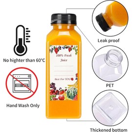 16oz Juice Bottles, Plastic Juicing Bottles with Caps, Clear Bulk Drink Containers with Black Tamper Evident Lids for Juicing, Smoothie, Drinking and Other Beverages Organiser Canister - Model: 12PCS