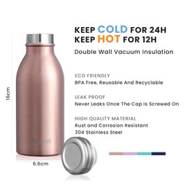 Autsel Stainless Steel Water Bottle 350ml Double Walled Vacuum Insulated Metal Water Bottle Leakproof Sports Flask Bottle BPA Free