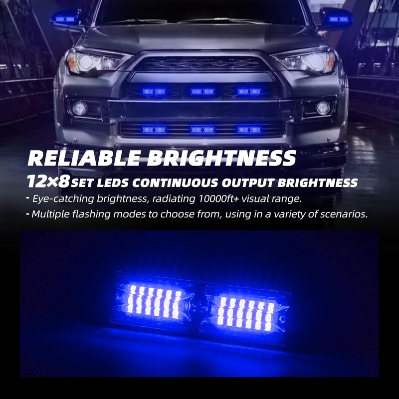 ELECHOI 8pcs 12-LED Emergency Strobe Light Ultra Slim Grille Flashing