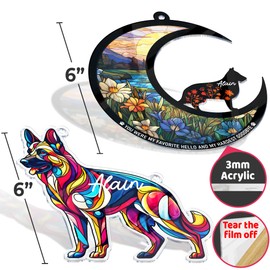2 Pack 6" German Shepherd Memorial Gift, Acrylic Dog Suncatcher for Window Hanging, Pet Remembrance Gift for Loss of Dog, Pet Loss Gift for Dog Lover Women, Dog Bereavement Decoration PS147-05