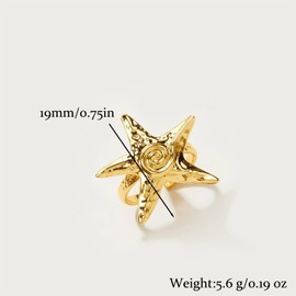 IQIC Starfish Ring for Women Gold Vintage Beach Statement Ring Unique Adjustable Spiral Ocean Seashell Rings Open Wrap Finger Rings Chic Holiday Summer Party Beachy Jewelry (starfish)